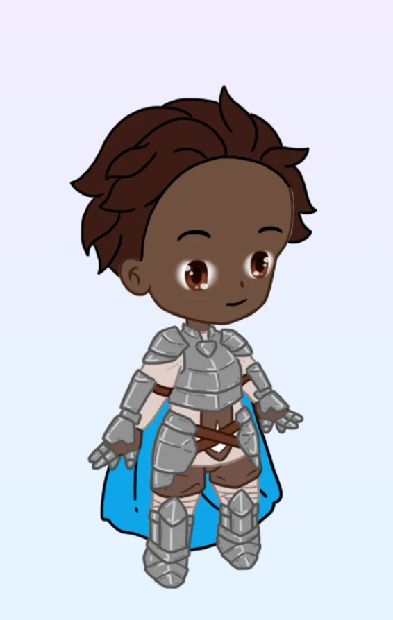 Avatar chibi con armadura plateada y capa azul