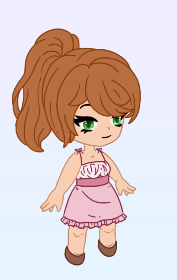 Avatar chibi de cabello castaño claro con vestido rosa de volantes
