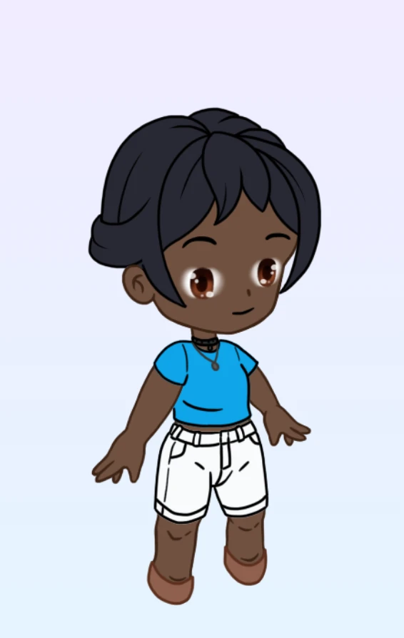Avatar chibi con camiseta celeste, bermudas blancas y tenis