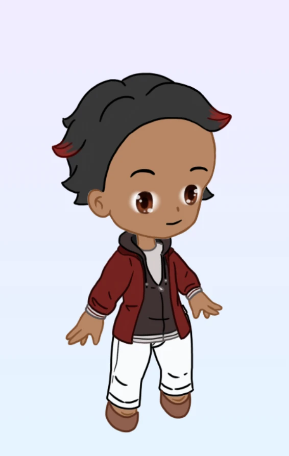 Avatar chibi con chaqueta roja, pantalón blanco y tenis